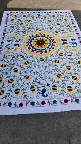 Hand embroidered suzani rug - embroidered,